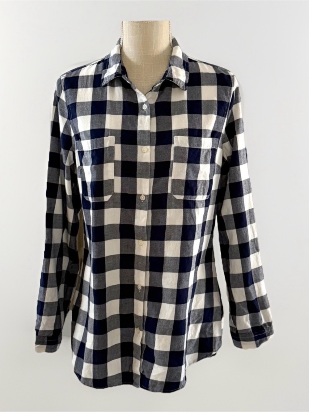 Old Navy Winter Lodge Flannel Shirt Gingham Blue Check Pattern 100% Cotton